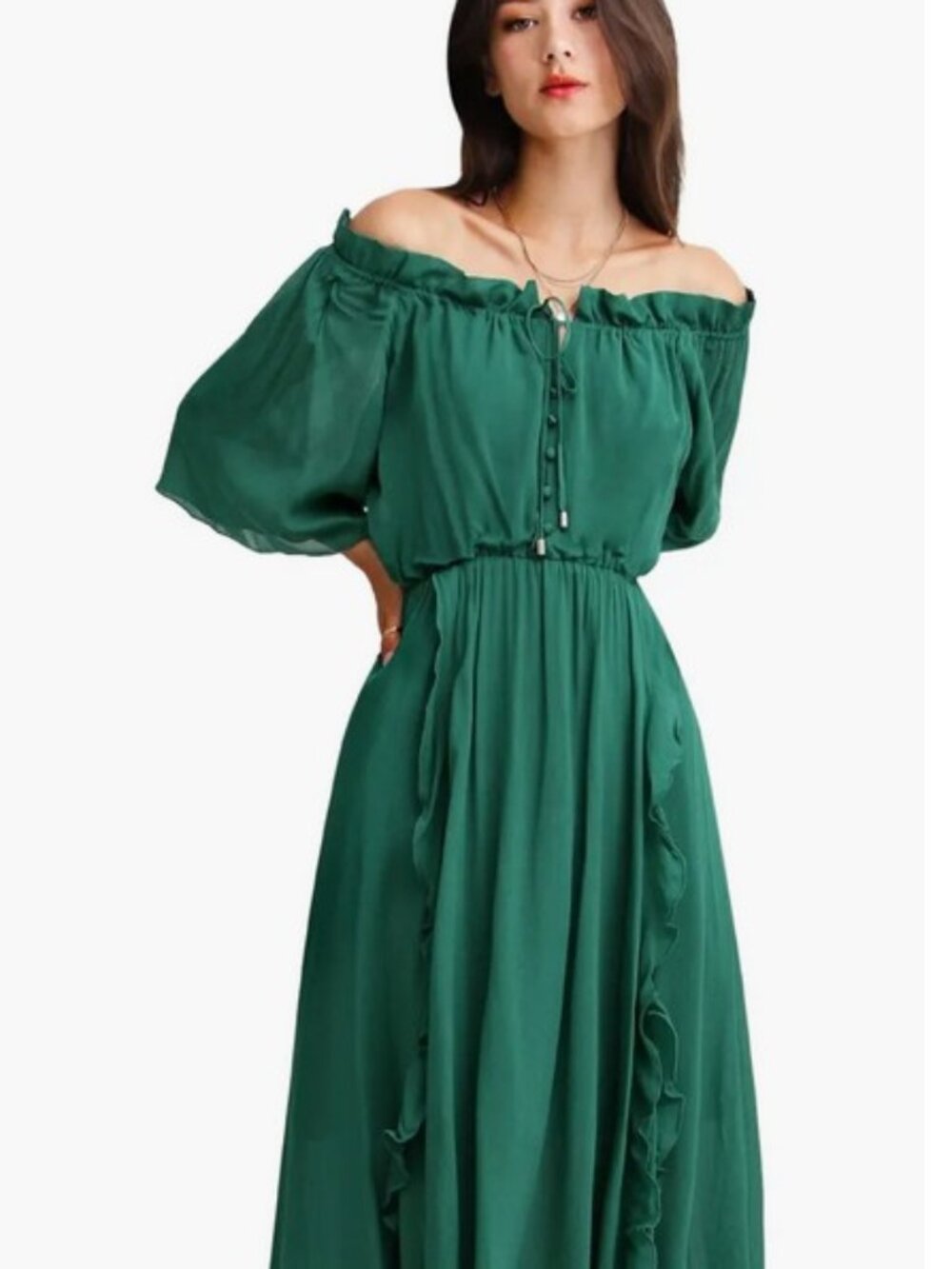 Bella & Bloom Ruffled Midi Dress Green Size Small - Picture 2 of 15